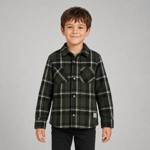 Weatherproof Vintage Boys Sherpa Lined Plaid Shirt Jacket Green S 7/8